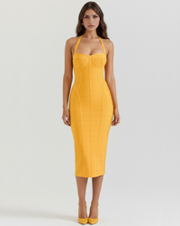 Elegant Midi Dress | Bandage Fabric with Halter Neck Design for Flattering Fit 1