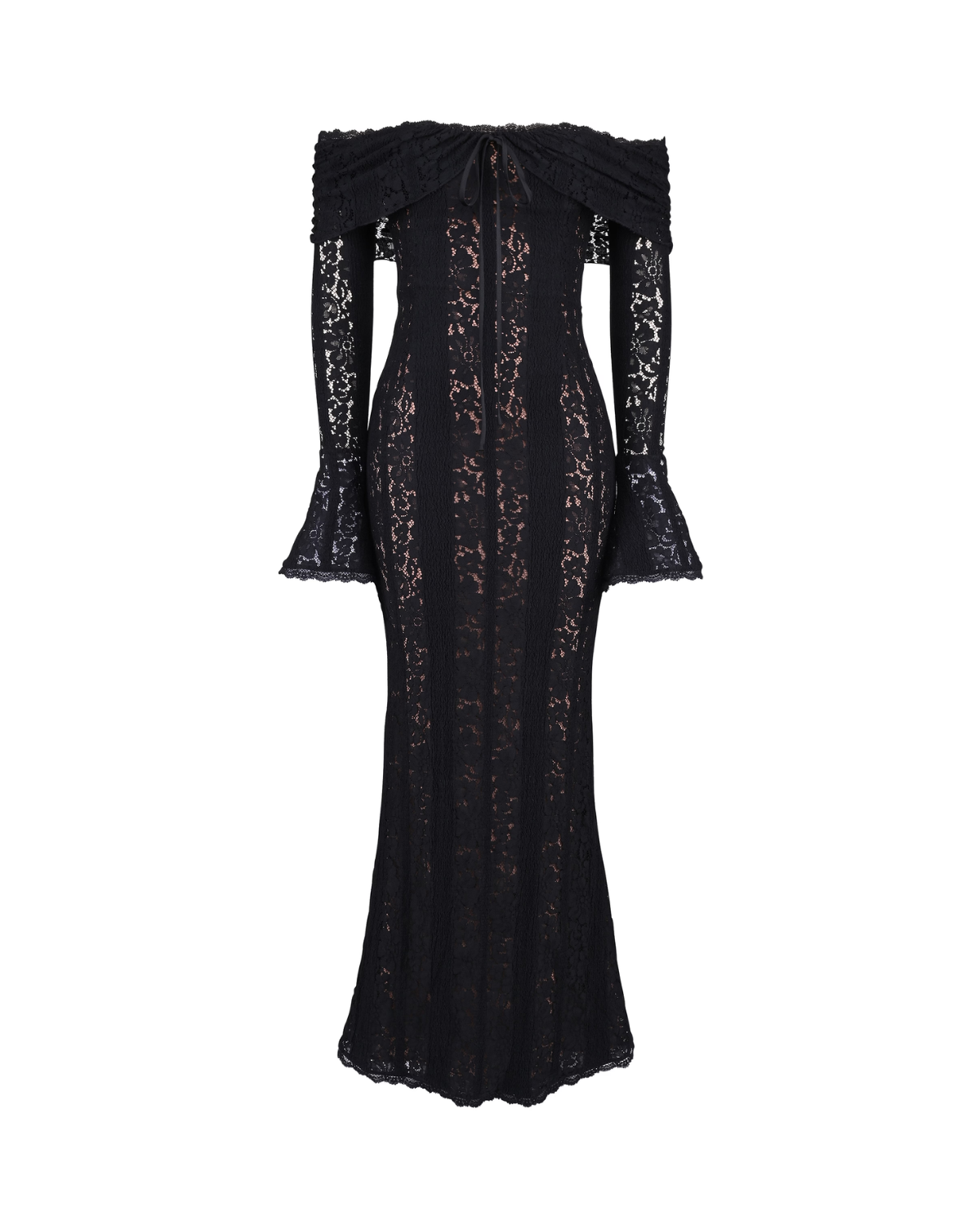 Women's Black Floral Lace Maxi Dress | Elegant Off-Shoulder Evening Gown 6