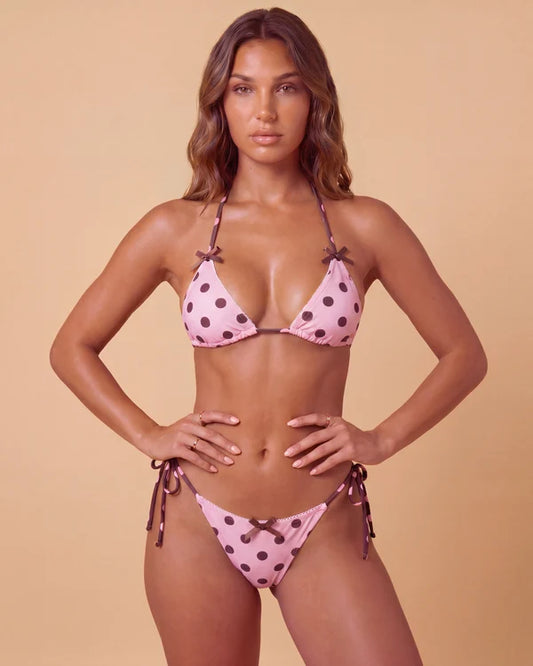 Pink & Brown Polka Dot Bikini Set