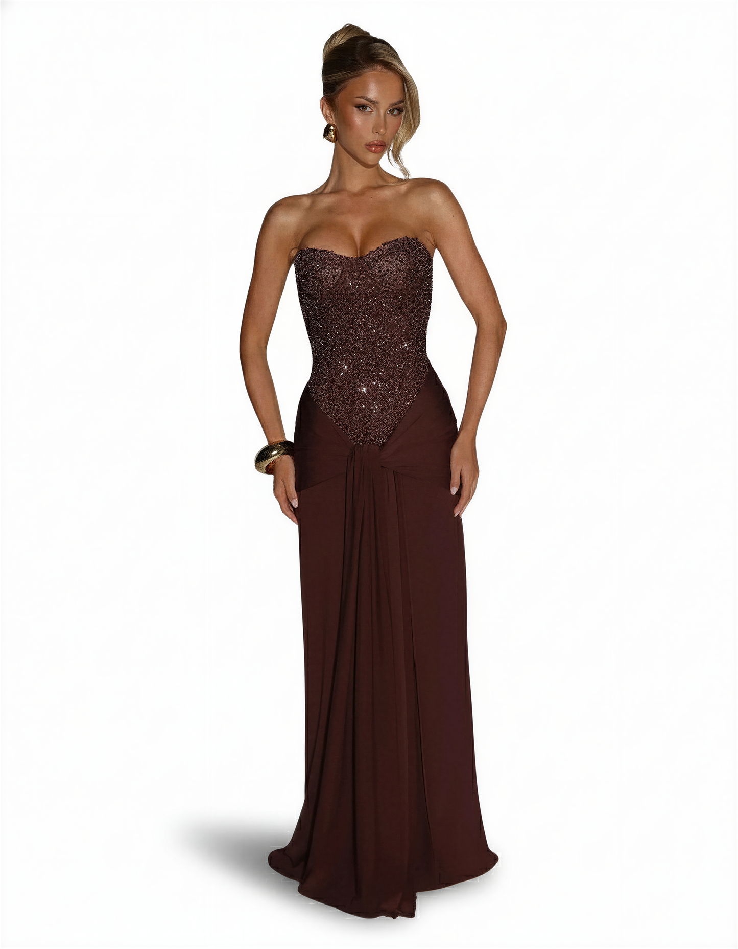 Women's Glitter-Infused Polyester Evening Gown | Elegant Off-Shoulder Formal Dress 4