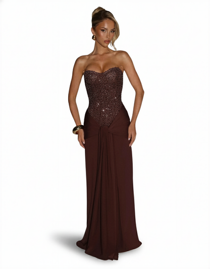 Women's Glitter-Infused Polyester Evening Gown | Elegant Off-Shoulder Formal Dress 4