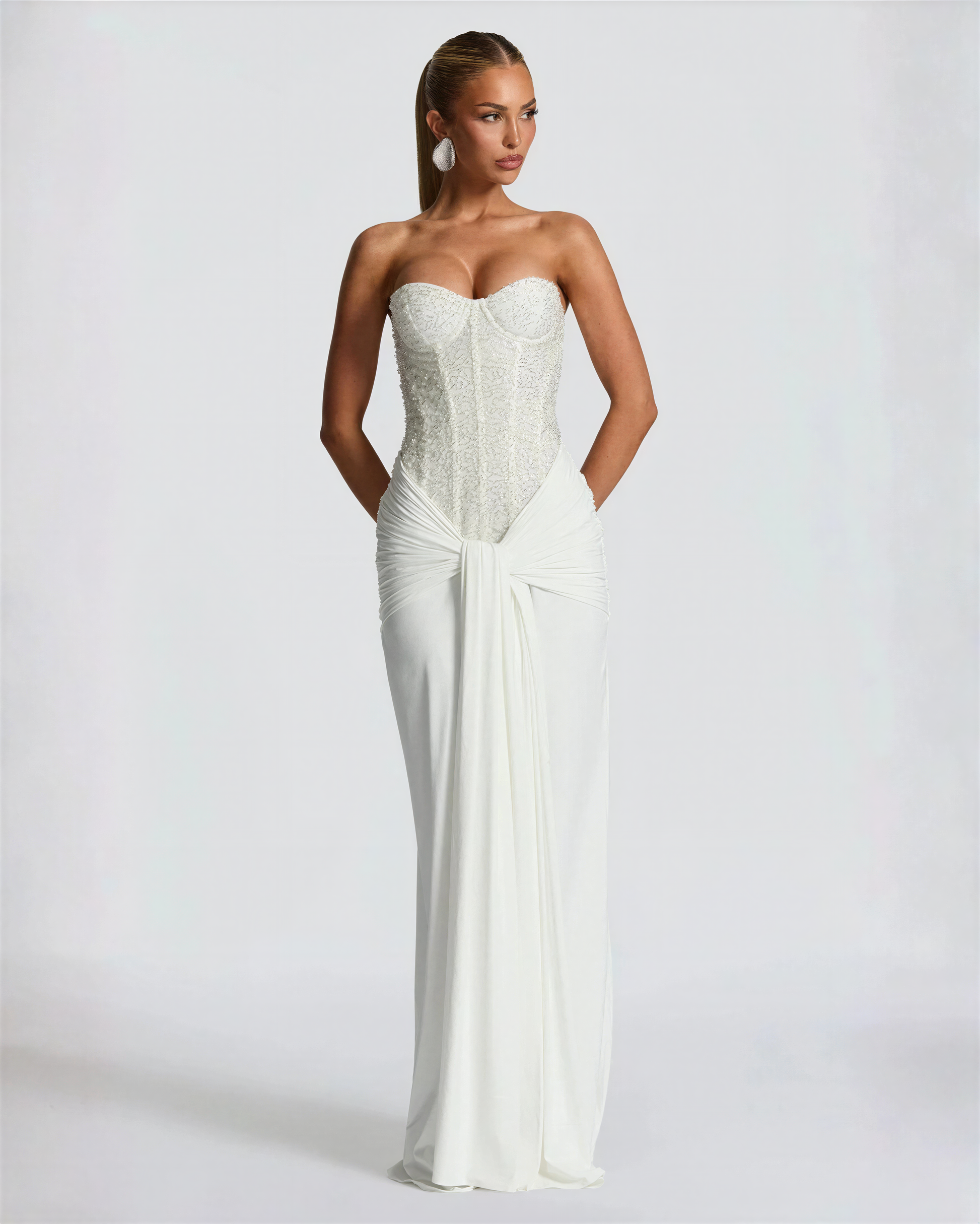 Women's Glitter-Infused Polyester Evening Gown | Elegant Off-Shoulder Formal Dress 1