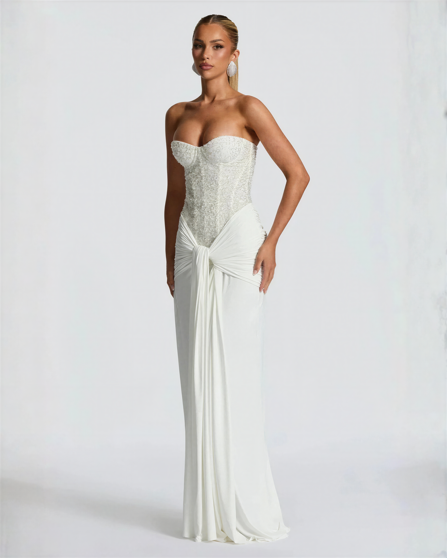 Women's Glitter-Infused Polyester Evening Gown | Elegant Off-Shoulder Formal Dress 2